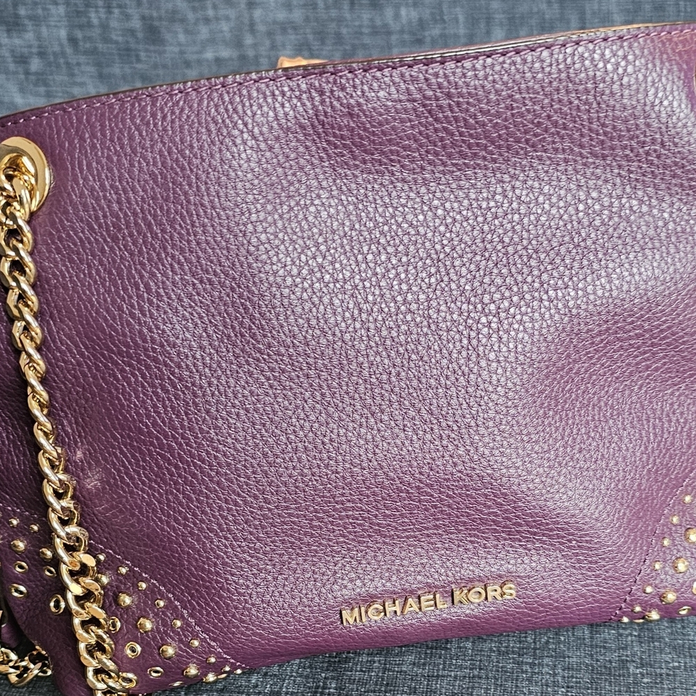 Michael Kors Plum Leather Shoulder Bag with Gold Hardware